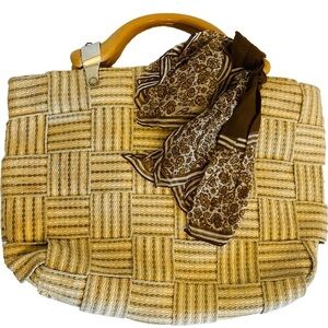 Italian Carabella Handbag Vintage Weave Basket w/Burmel Handkerchief Resort